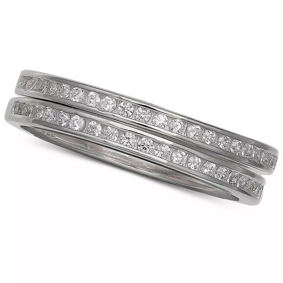 New in box GIANI BERNINI 2-Pc. Set Cubic Zirconia Bands in Sterling Silver - Picture 1 of 7